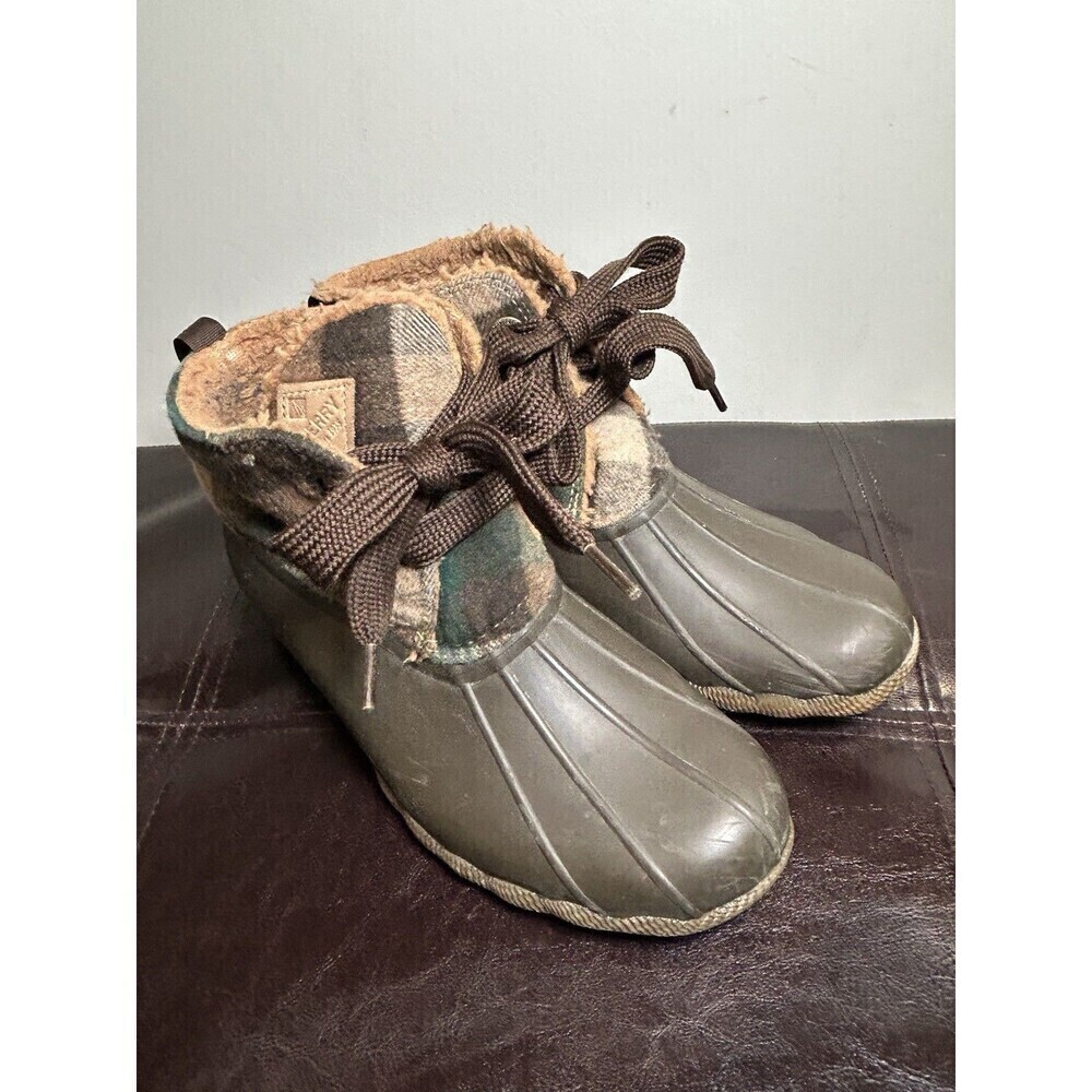 Sperry Women’s Saltwater 2-Eye Plaid Warm Wool Winter Boots Brown/Green 9.5M